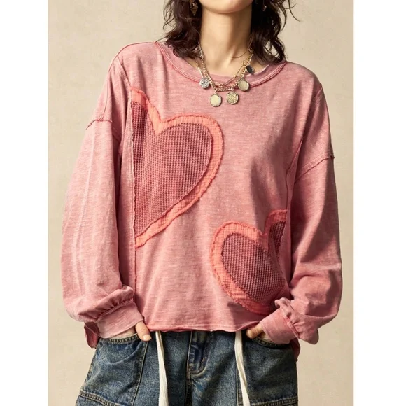 100% Cotton Pink Heart Appliqué Oversized Sweatshirt - Picture 7 of 8